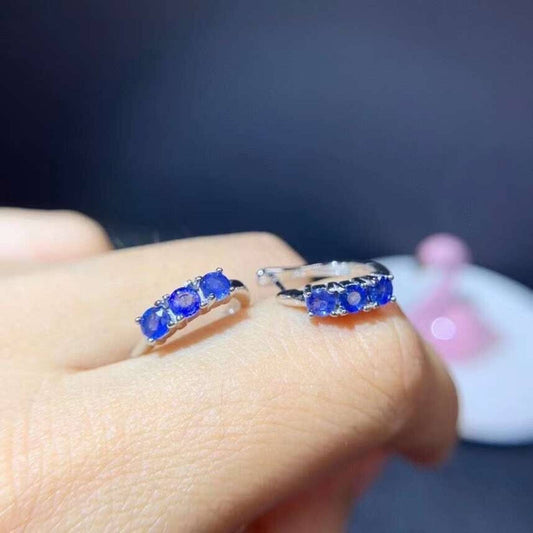 Dainty Sapphire Hoop Earrings - Bright Blue Sri Lanka Sapphire Hoop Earrings 925 Sterling Silver