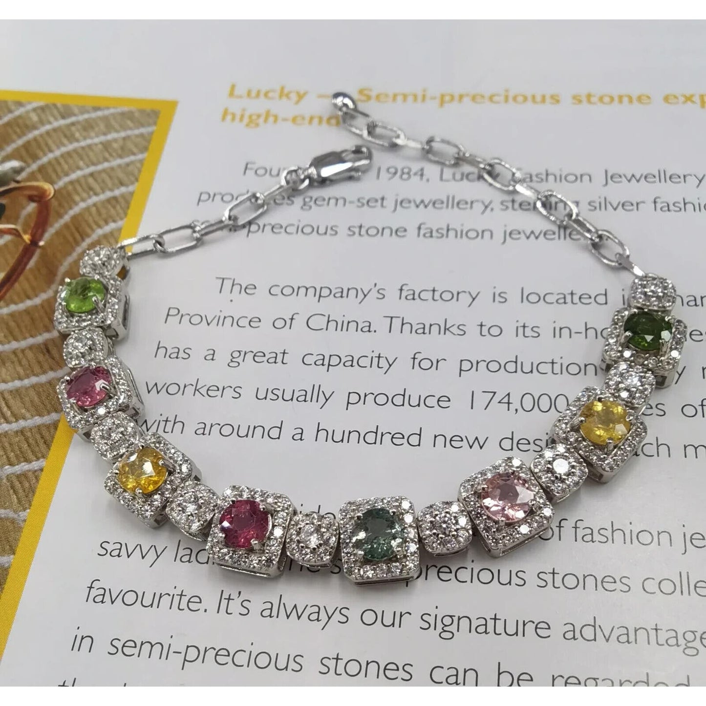 Natural Multi Color Tourmaline and CZ Tennis Bracelet