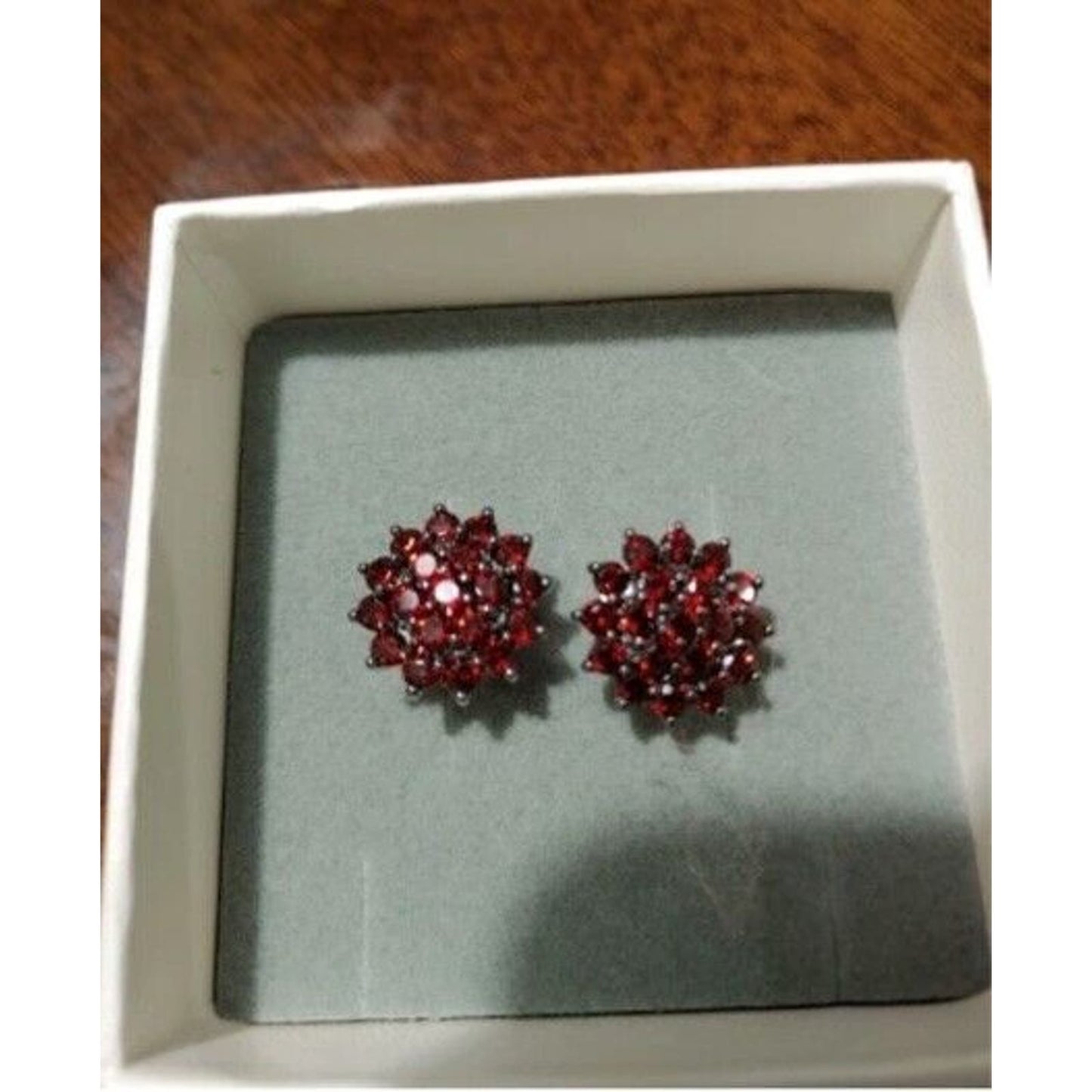 Red Garnet Flower Cluster Stud Earrings 2.5mm Sterling Silver