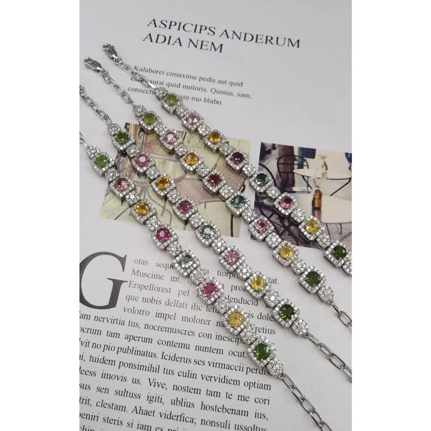 Natural Multi Color Tourmaline and CZ Tennis Bracelet