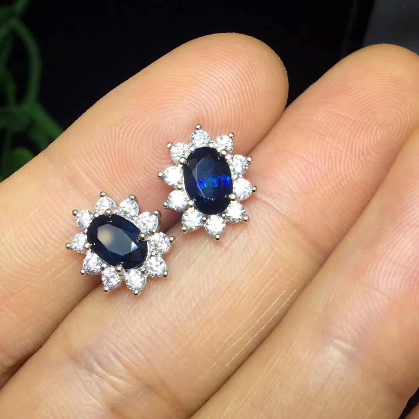 Princess Diania Sapphire Stud Earrings, Dark Blue Sapphire Stud Earrings, Natural Sapphire Stud Earrings