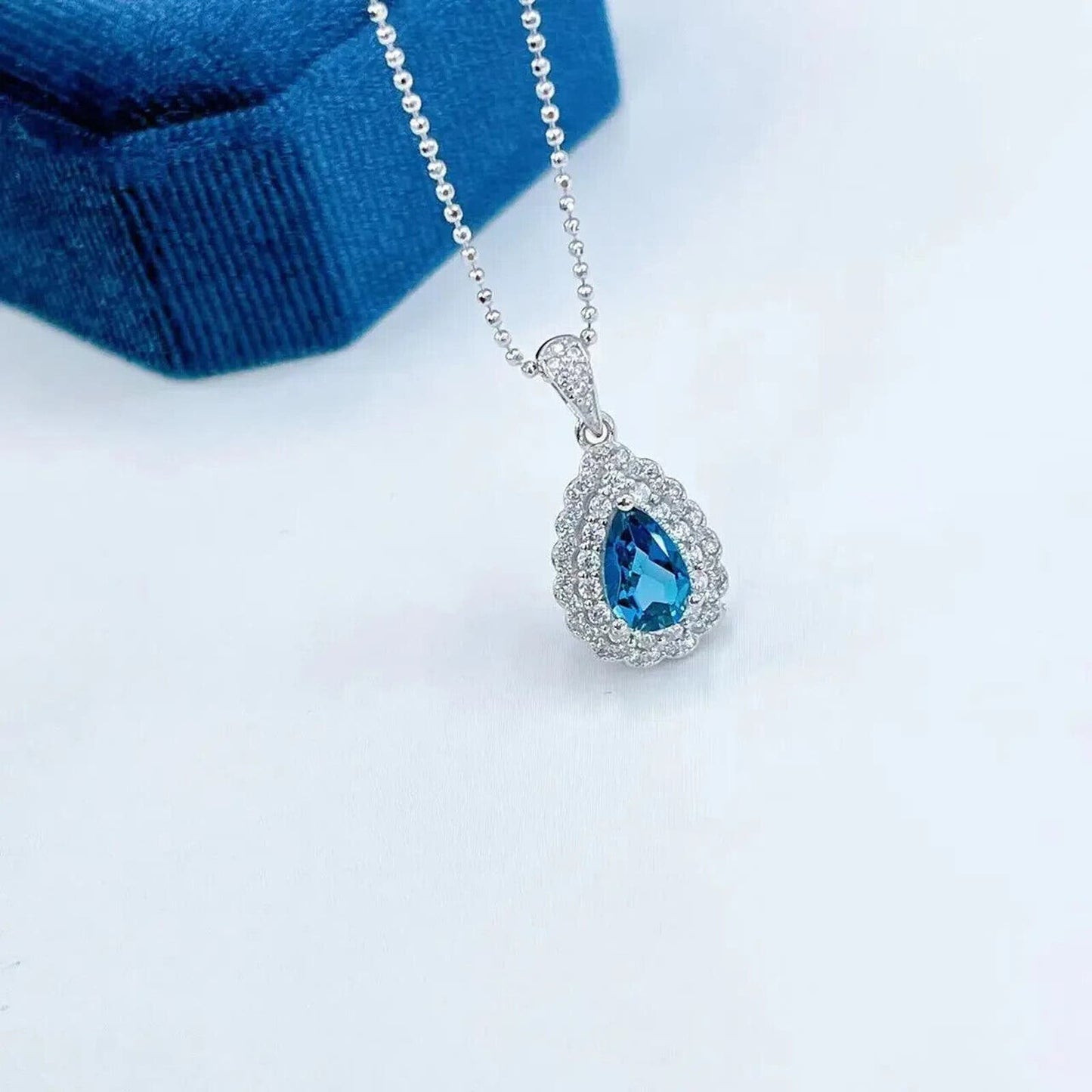 London Blue Topaz Pear Cut Pendant Necklace 5x8mm