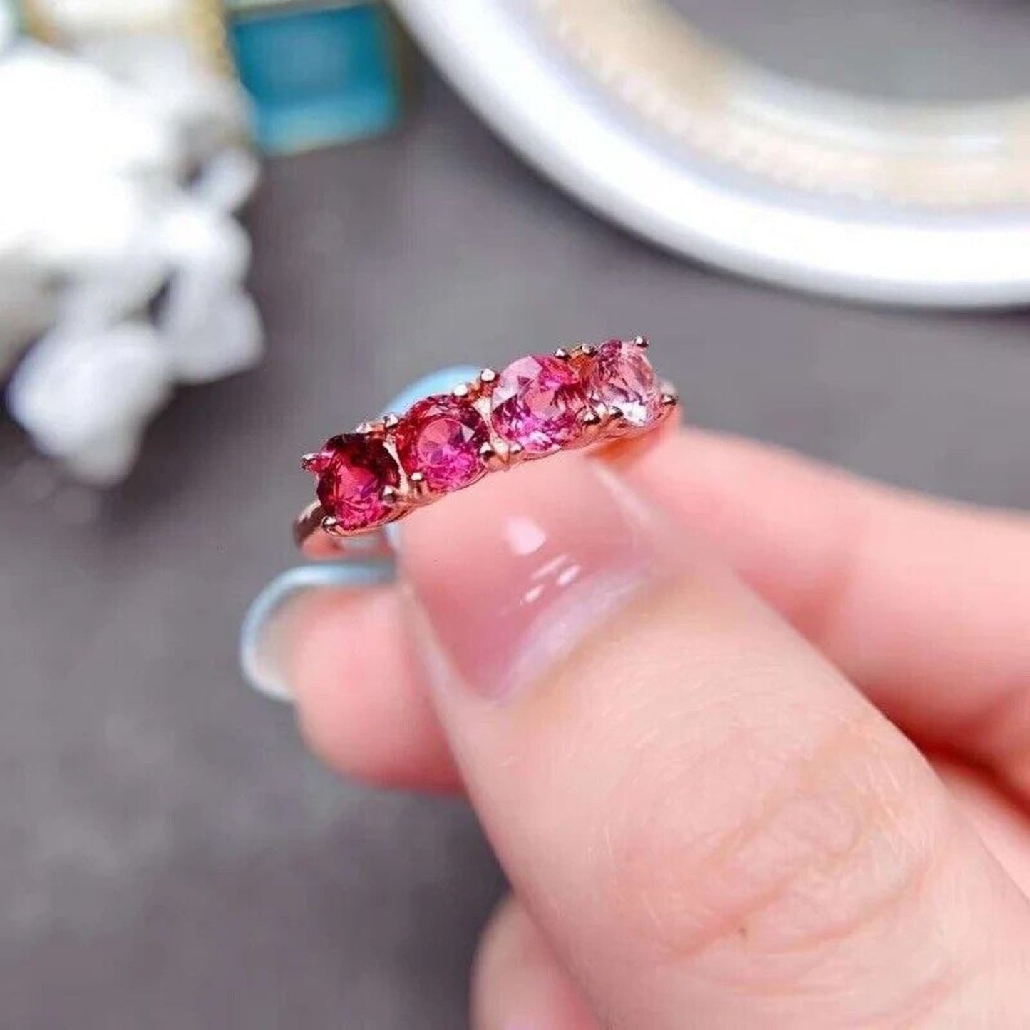 Gradient Pink Tourmaline Band Ring 4x4mm