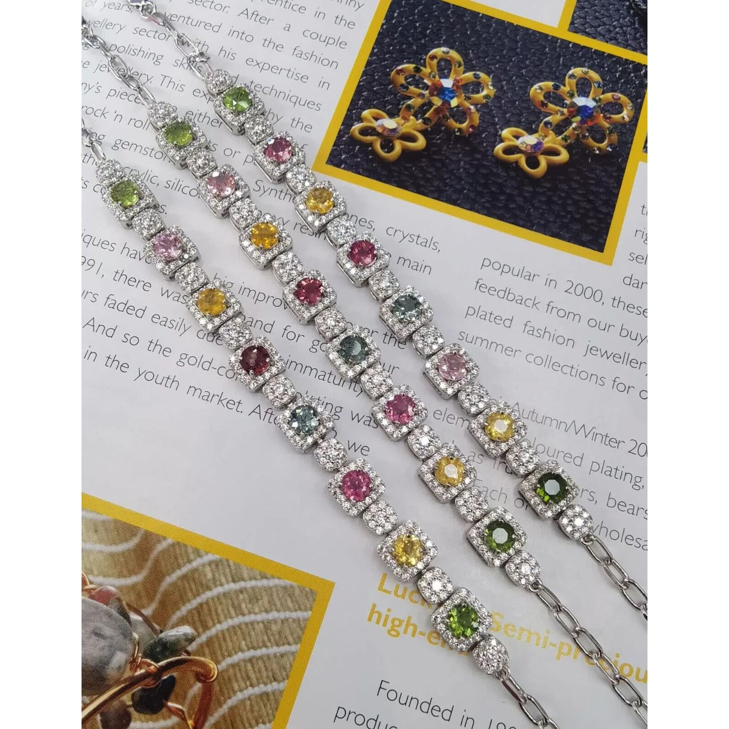 Natural Multi Color Tourmaline and CZ Tennis Bracelet