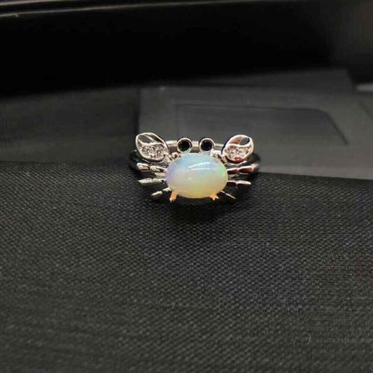 Natural Opal Crab Ring 6x8mm Sterling Silver