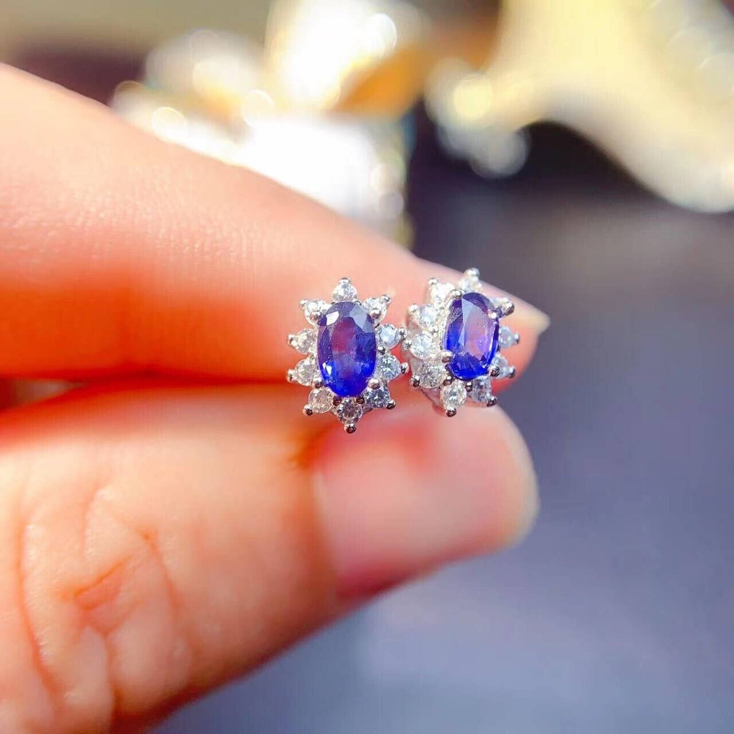 Bright Blue Sapphire Stud Earrings, Gemstone Jewelry, Sapphire Studs