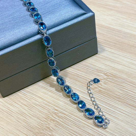 London Blue Topaz Gemstone Tennis Bracelet 4x6mm