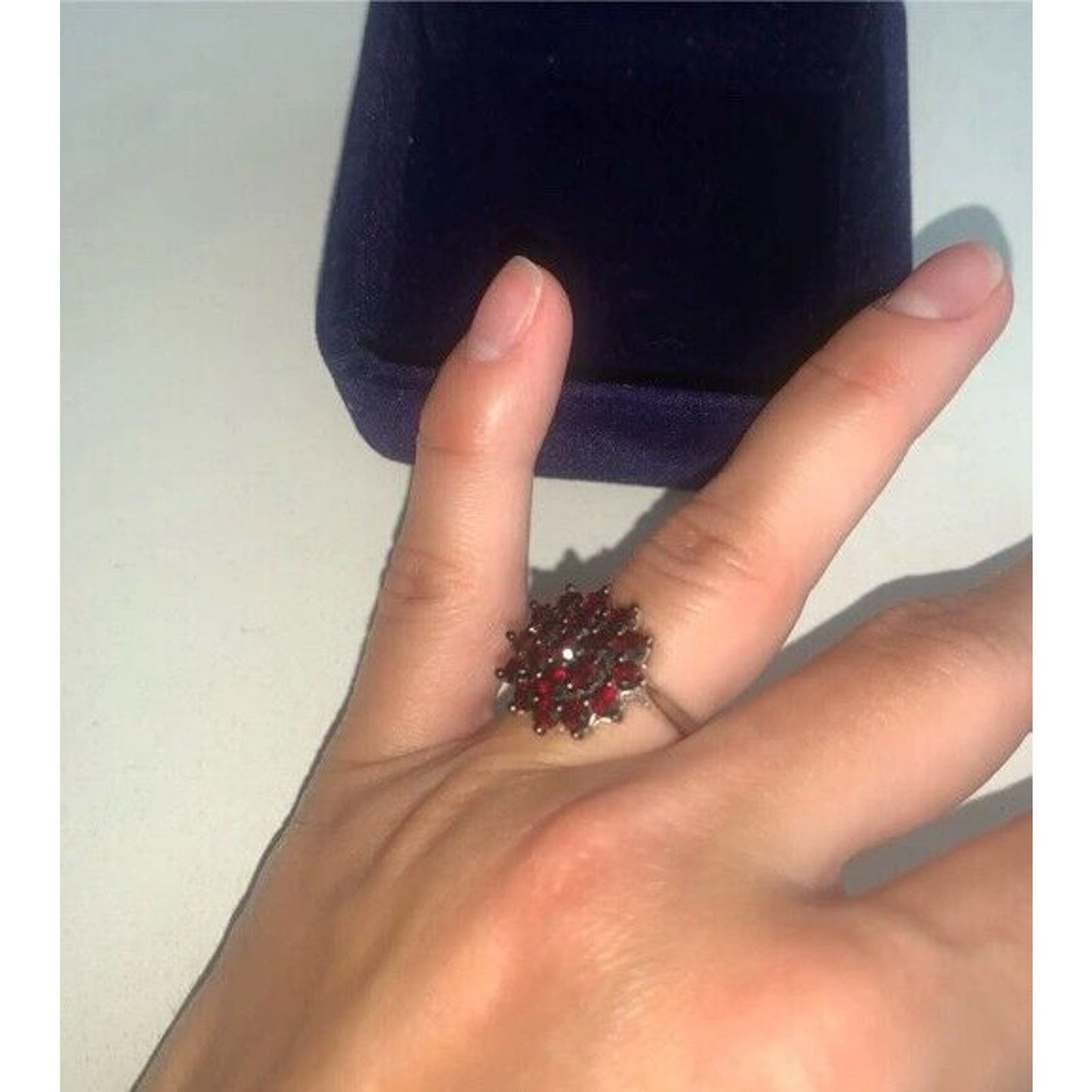 Dark Red Garnet Flower Cluster Ring, Large Garnet Statement Ring