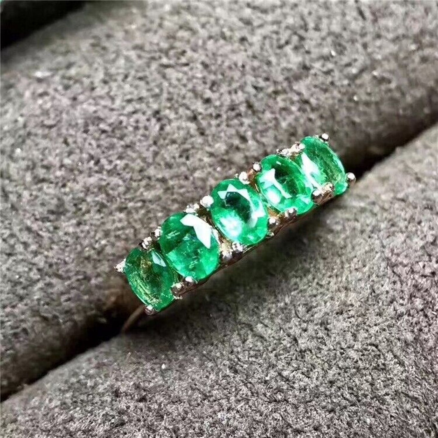 Natural Emerald Band Ring 3x4mm Sterling Silver