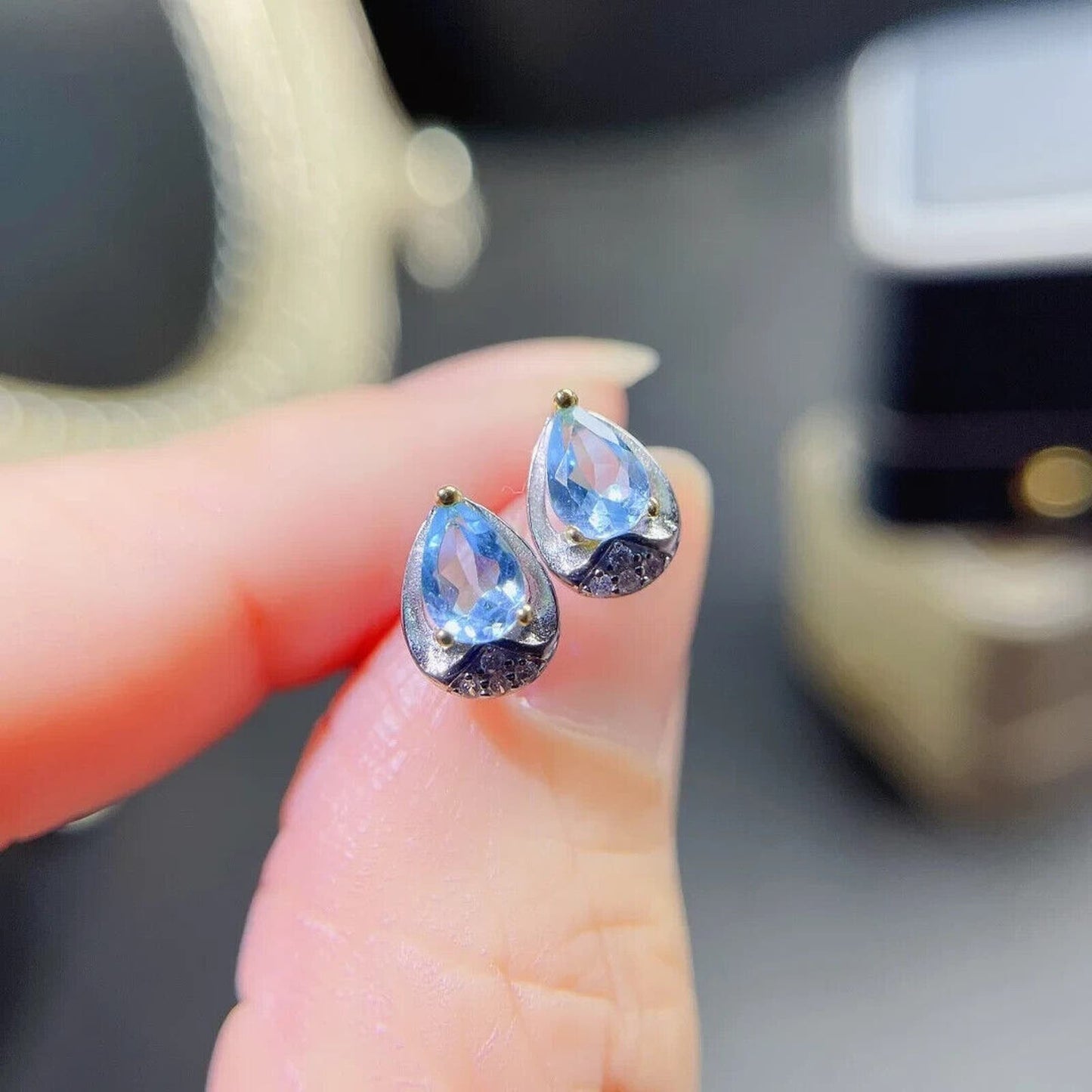 Sky Blue Topaz Teardrop Stud Earrings 4x6mm