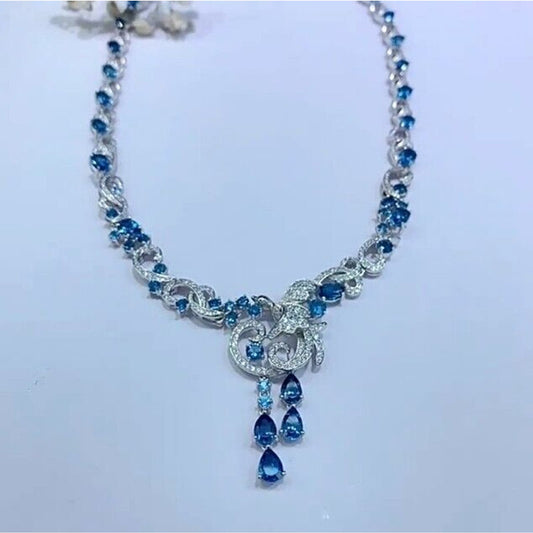 Natural London Blue Topaz Extravagant Statement Necklace