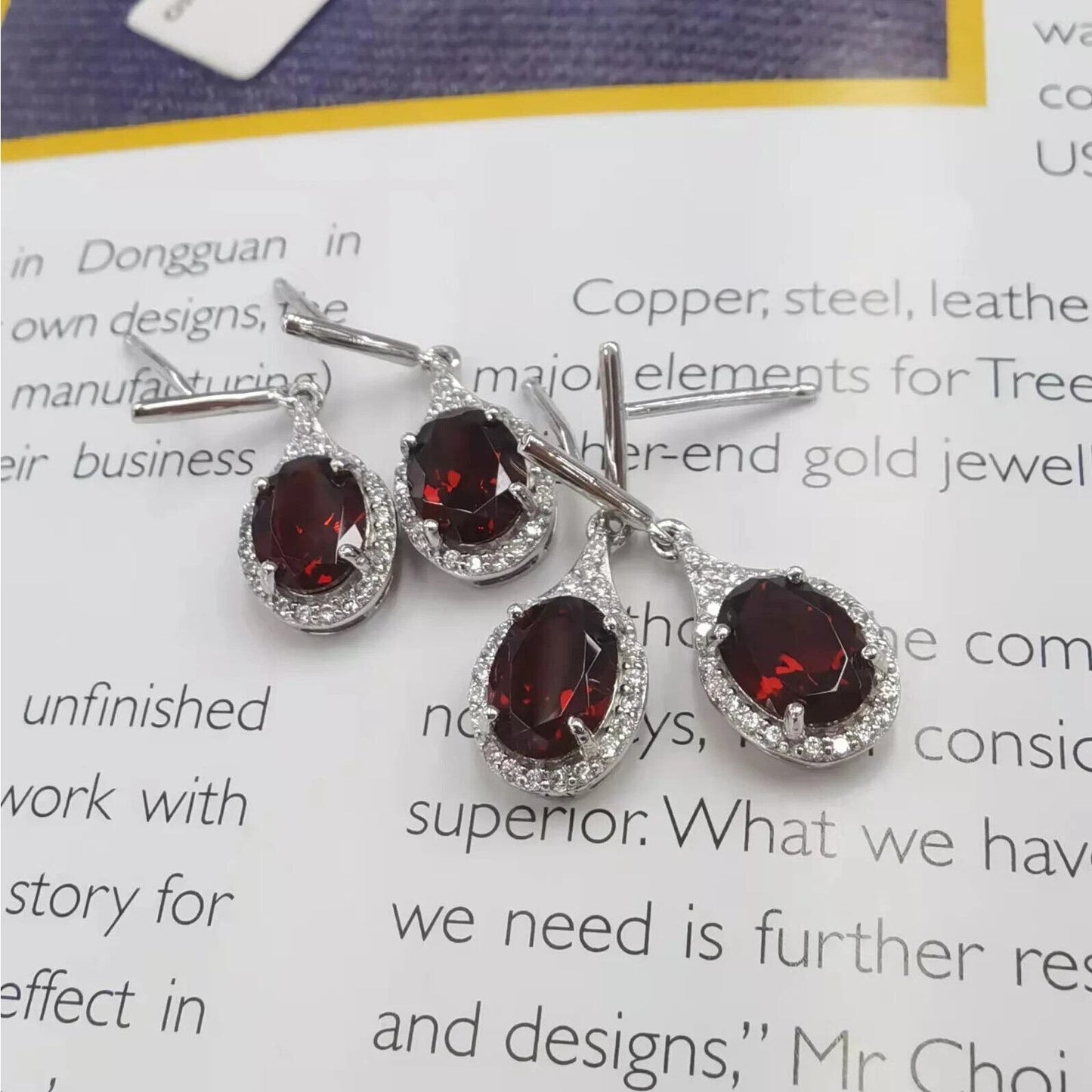 Dark Red Garnet Dangle Earrings 6x8mm Platinum Plated