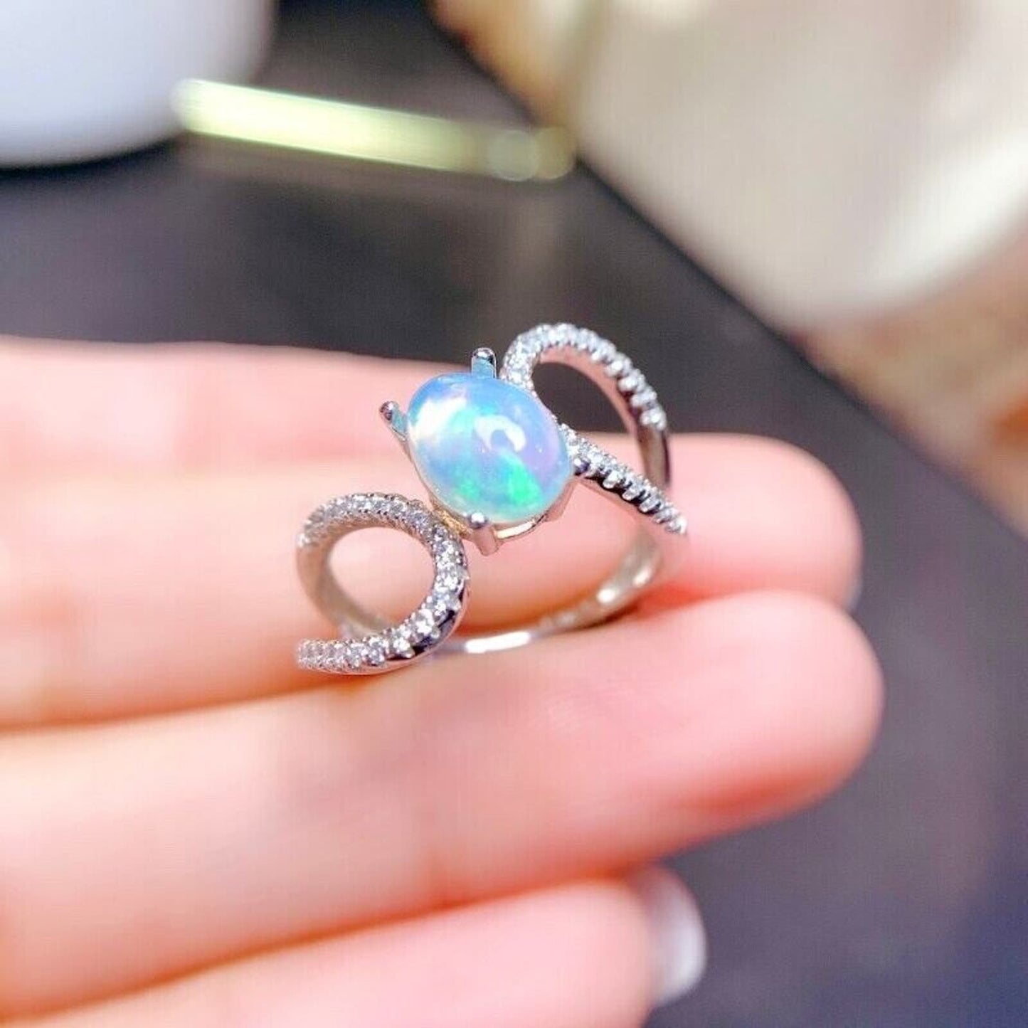 Australian Opal Cocktail Ring 6x8mm Sterling Silver