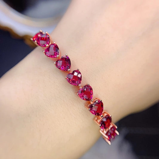 Heart Cut Pink Magnesium Garnet Tennis Bracelet 4x4mm