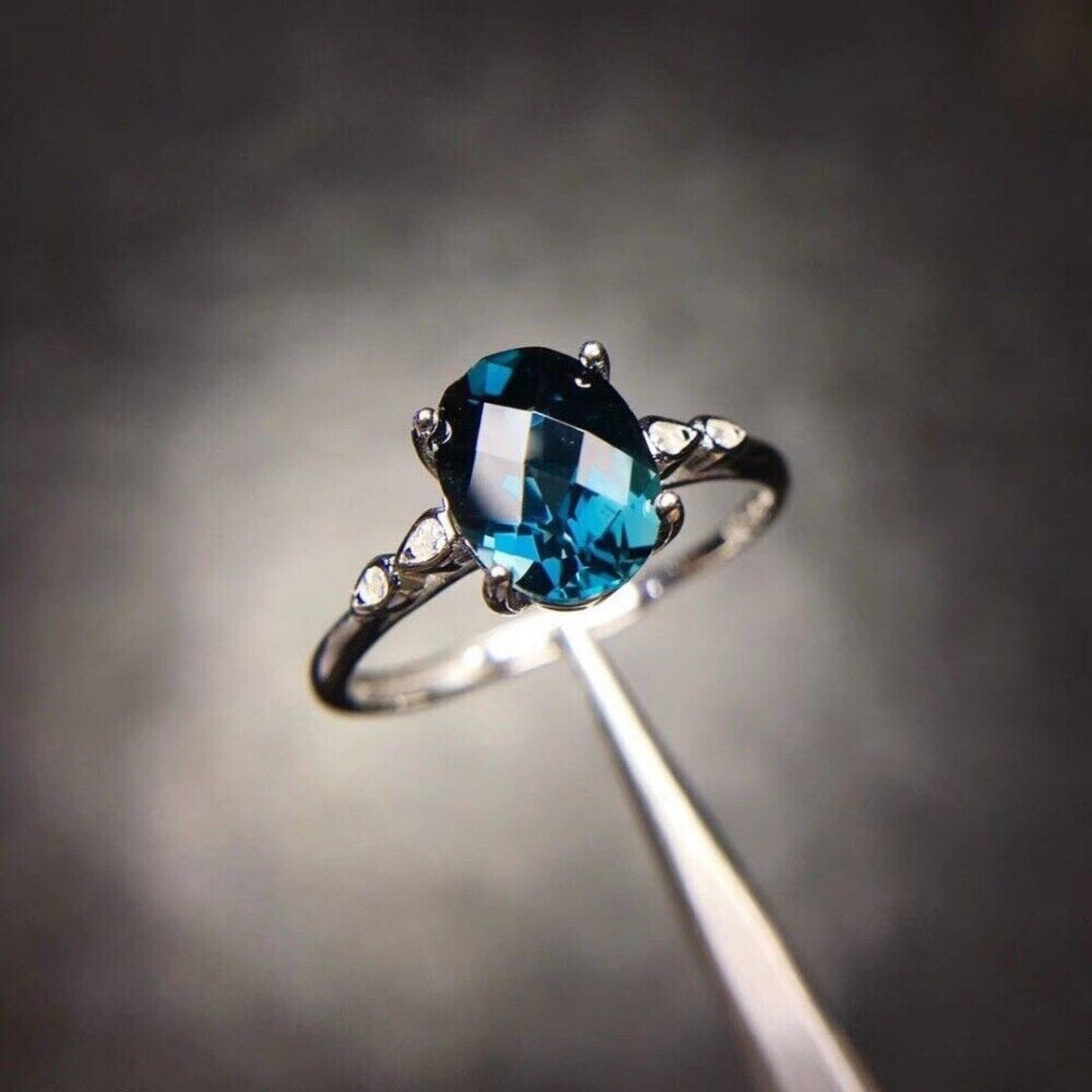 London Blue Topaz Cocktail Ring 7x9mm Sterling Silver