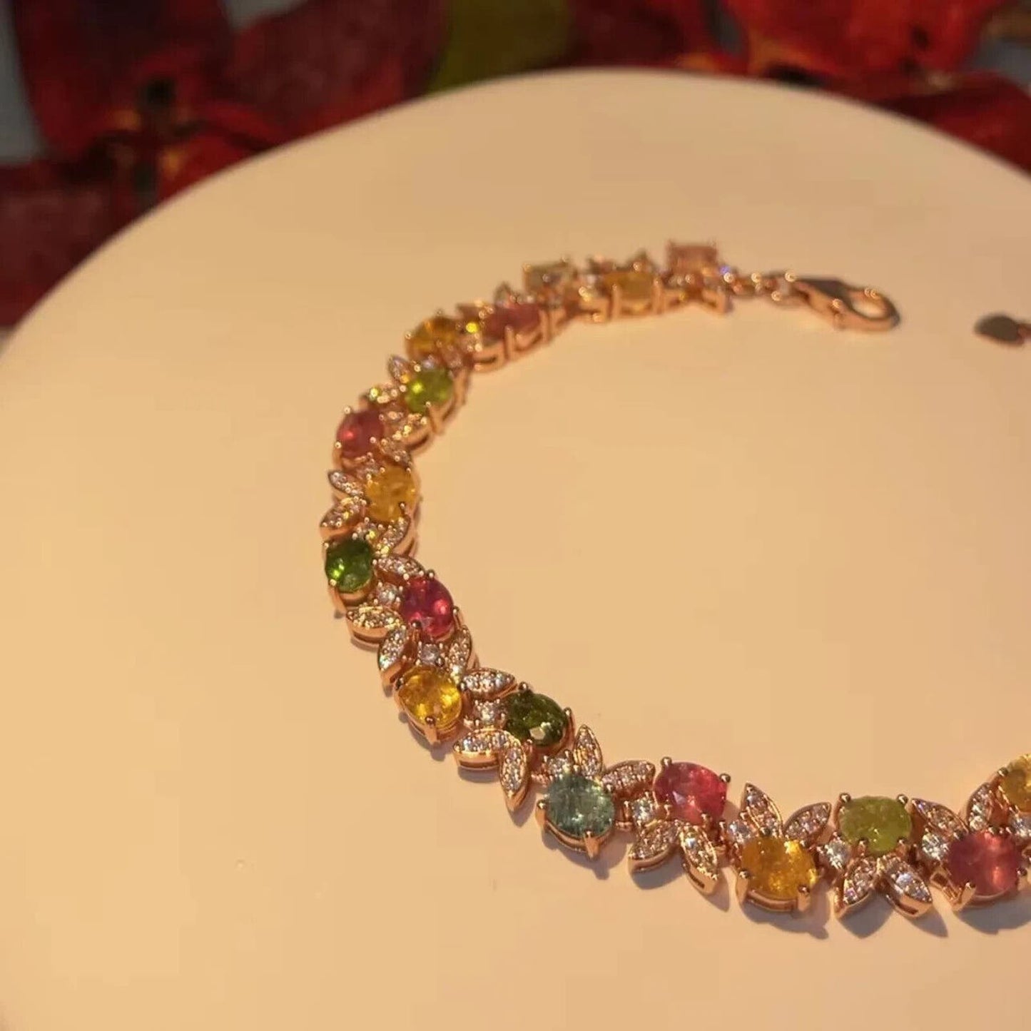 Multi Color Tourmaline and Zirconia Tennis Bracelet 925 Sterling Silver