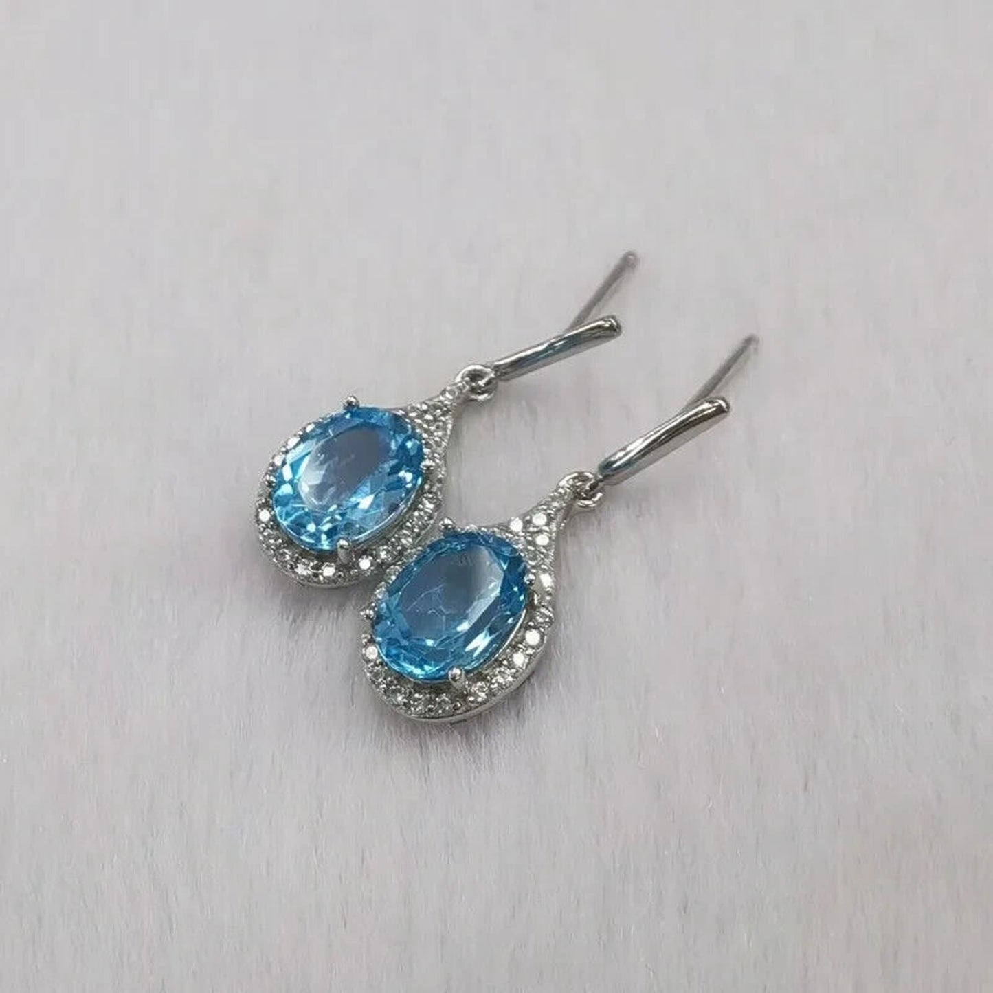 Swiss Blue Topaz Oval Cut Dangle Earrings 6x8mm