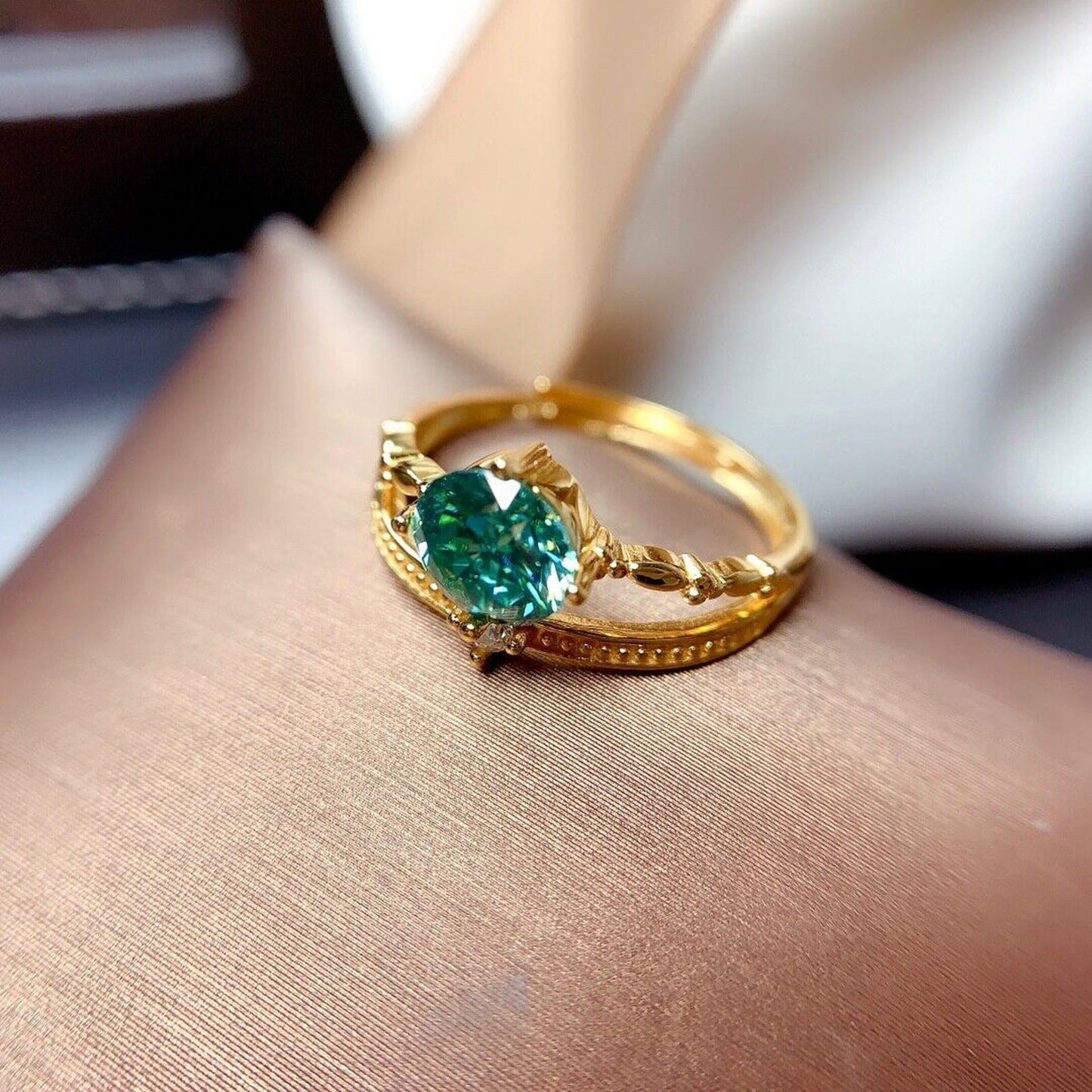 Green Moissanite Cocktail Ring VVS1 CT