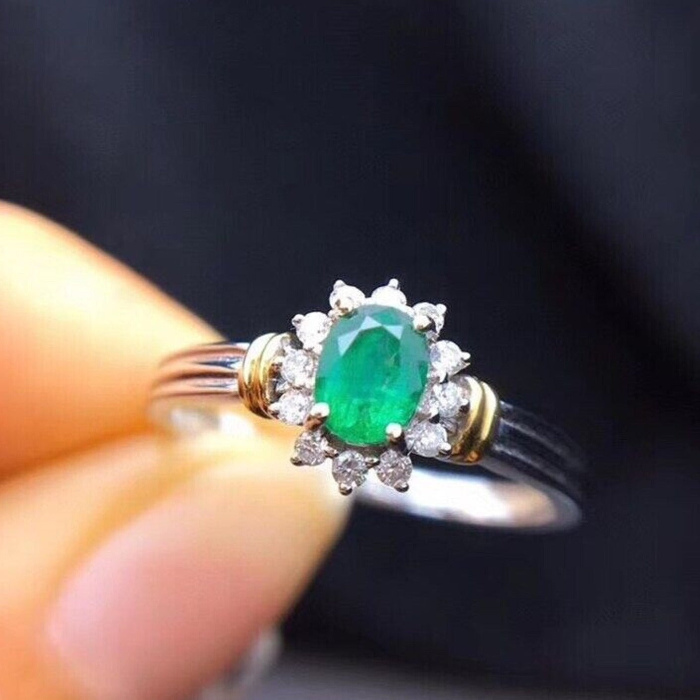 Dainty Emerald Ring 3x4mm Sterling Silver