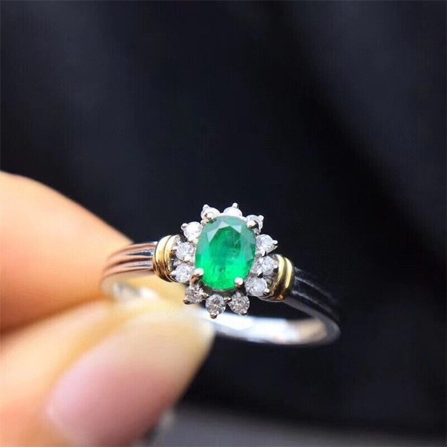 Dainty Emerald Ring 3x4mm Sterling Silver