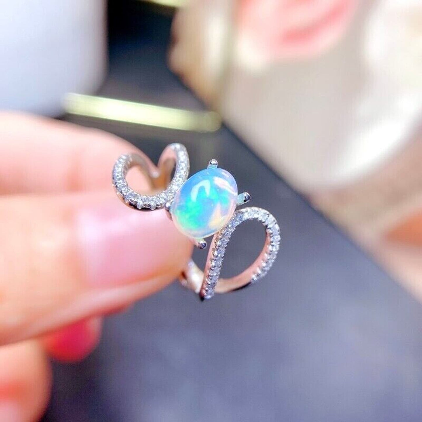 Australian Opal Cocktail Ring 6x8mm Sterling Silver