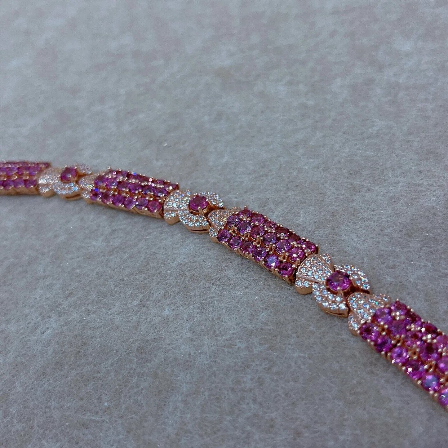 Pink Garnet Candy Themed Wide Tennis Bracelet Rose Gold