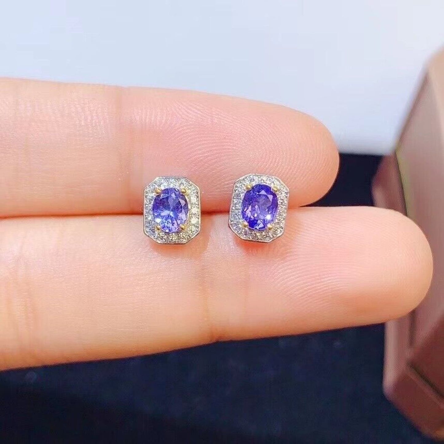 Dainty Purple Tanzanite Stud Earrings 4x5mm Sterling Silver