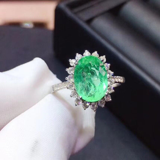 Colombian Emerald Cocktail Ring 5x7mm Sterling Silver