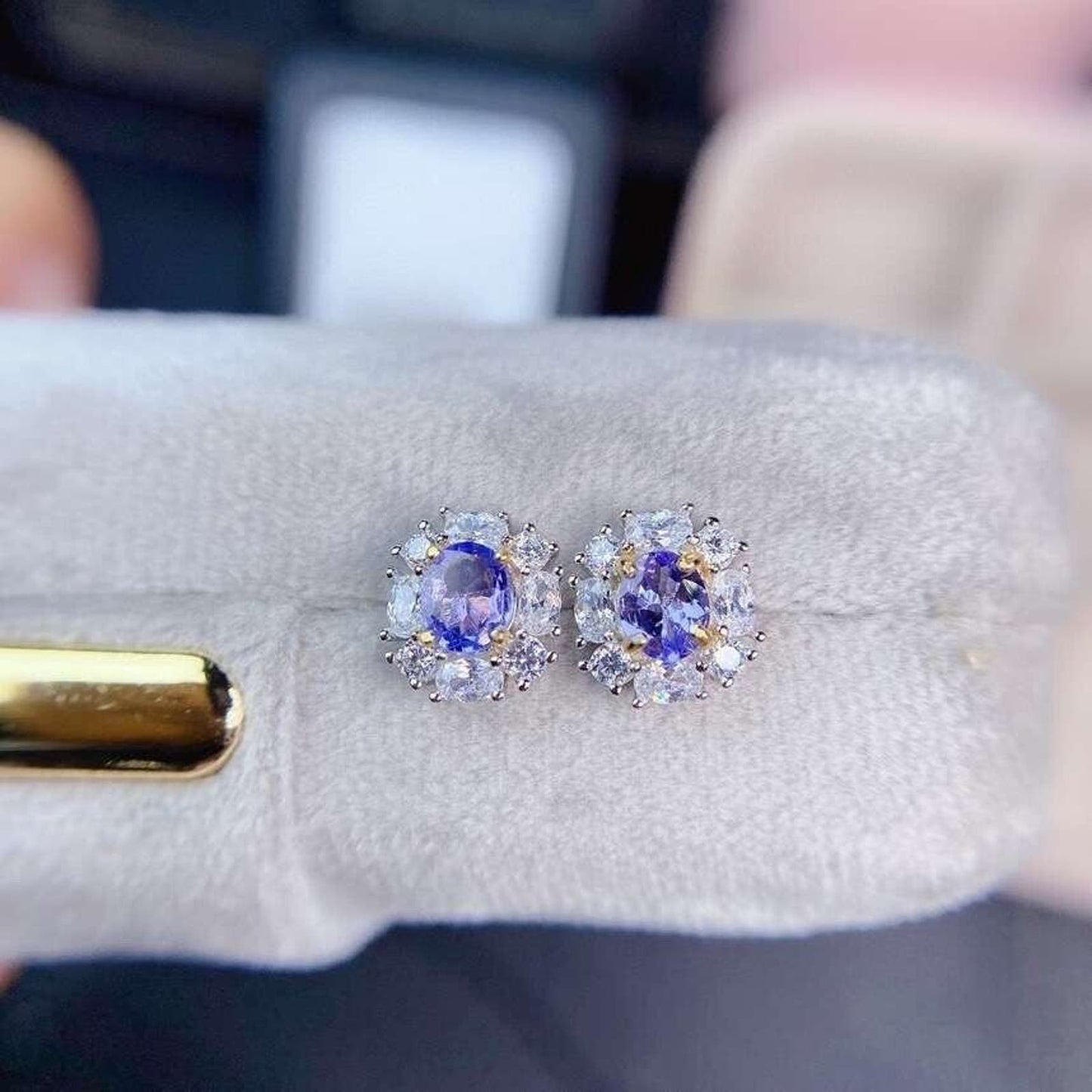 Dainty Purple Tanzanite Flower Stud Earrings 4x5mm