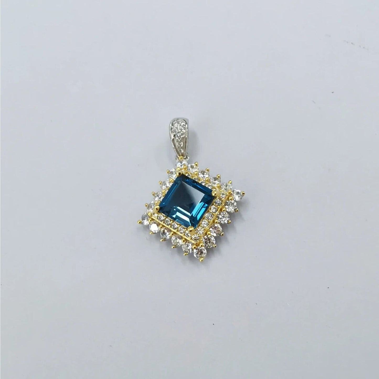 London Blue Topaz Square Cut Pendant Necklace 7x7mm