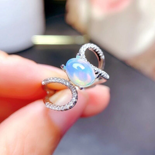 Australian Opal Cocktail Ring 6x8mm Sterling Silver