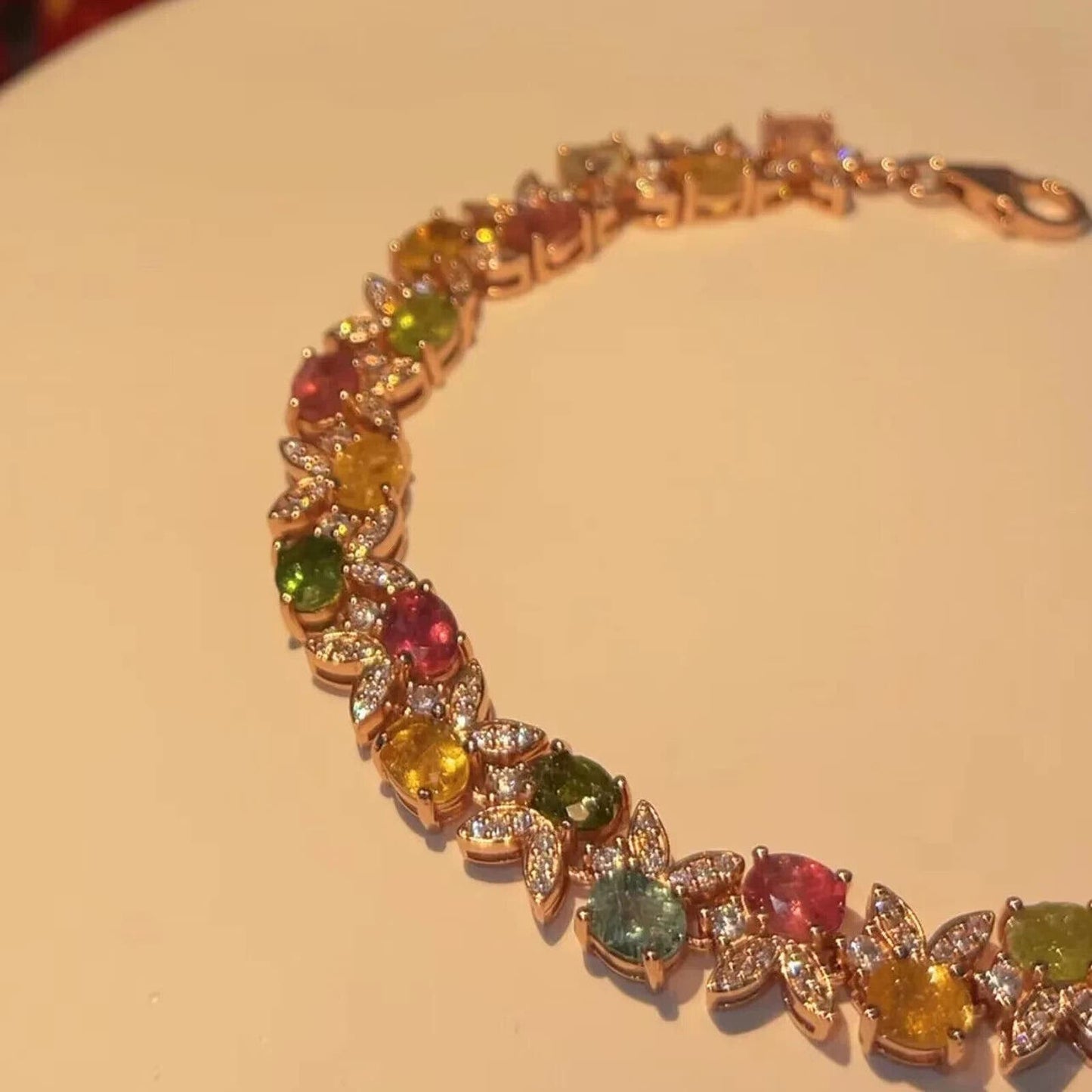 Multi Color Tourmaline and Zirconia Tennis Bracelet 925 Sterling Silver