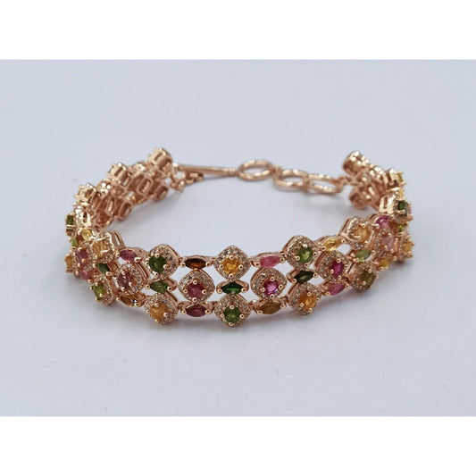 Multilayer Tourmaline Gemstone Bracelet Rose Gold