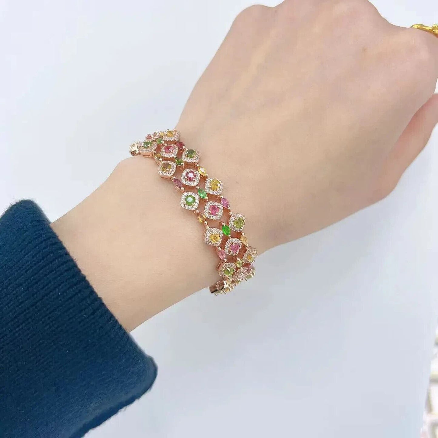 Multilayer Tourmaline Gemstone Bracelet Rose Gold