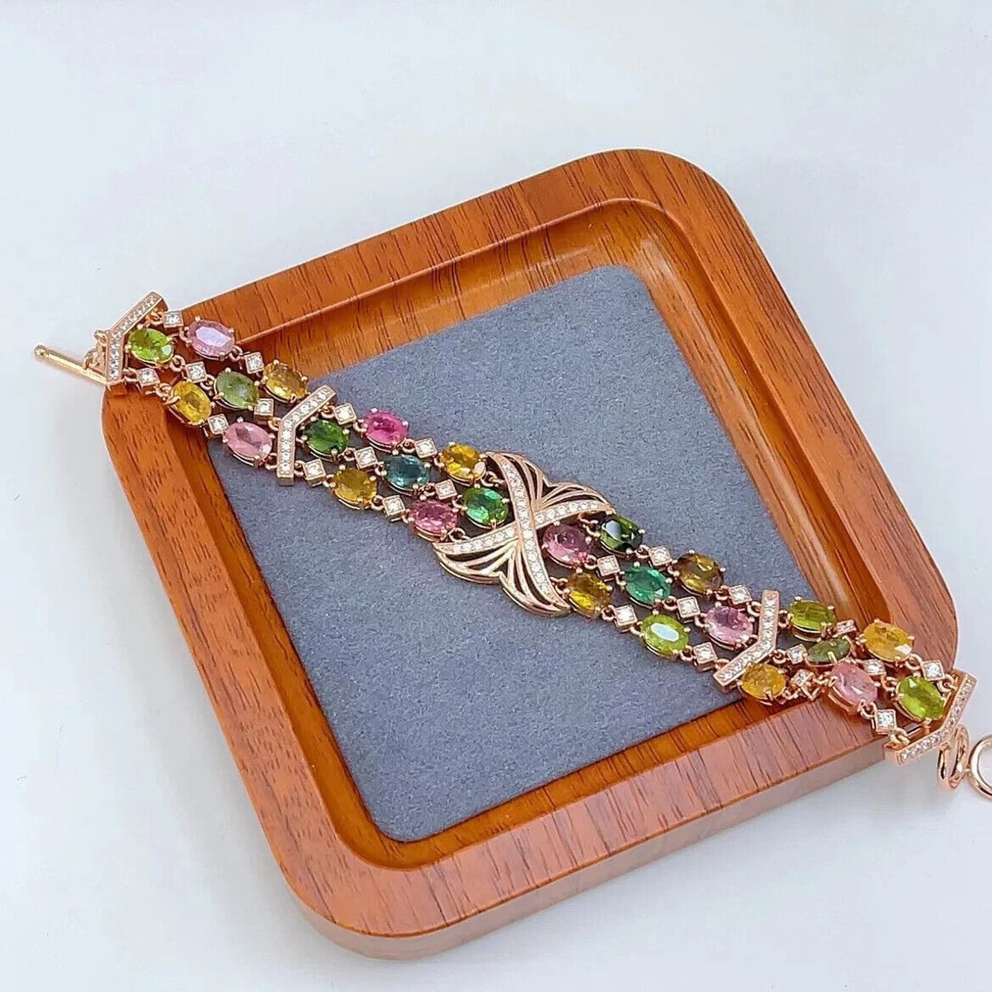 Rose Gold Natural Tourmaline Gemstone Bracelet 5x7mm