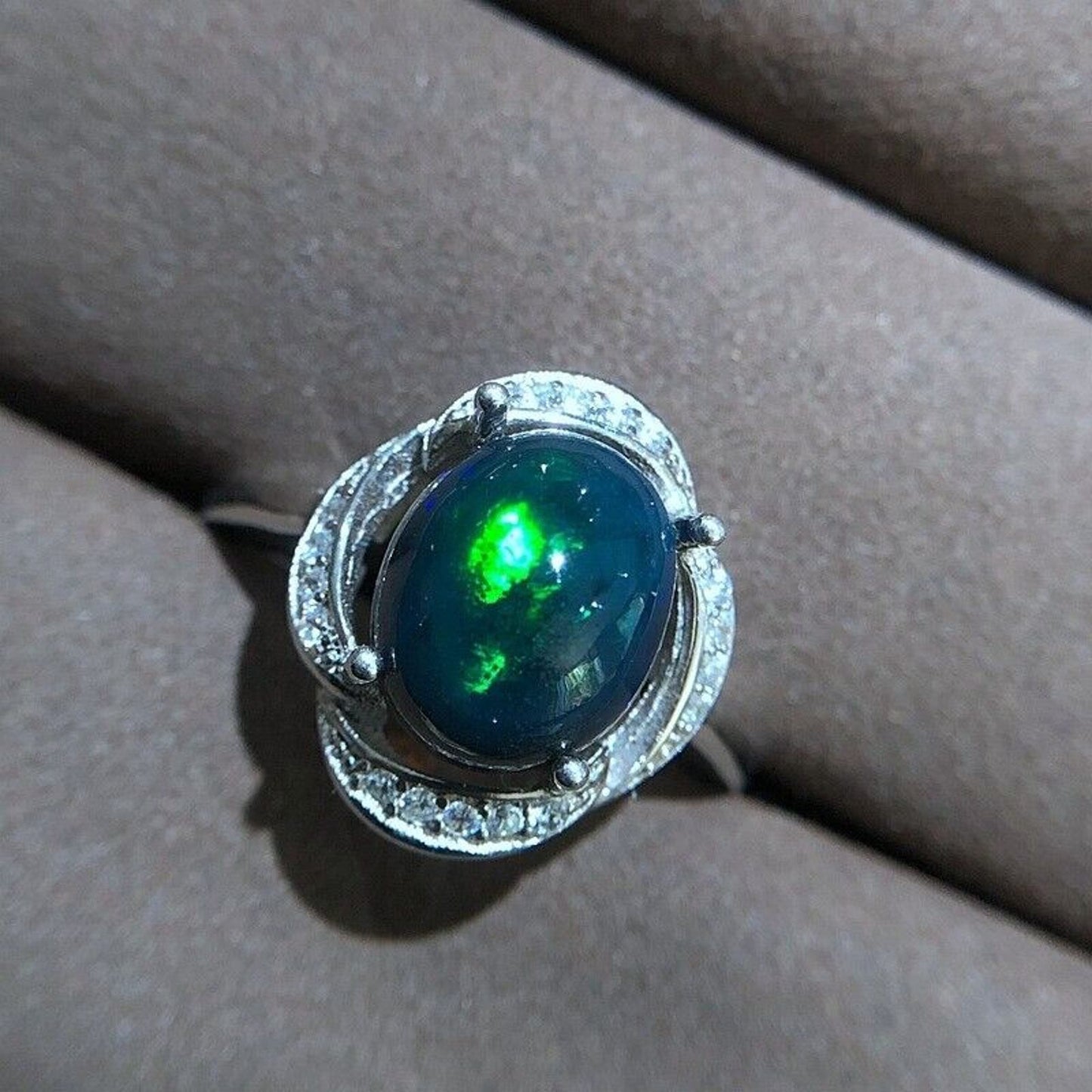 Black Opal Cocktail Ring 8x10mm Sterling Silver