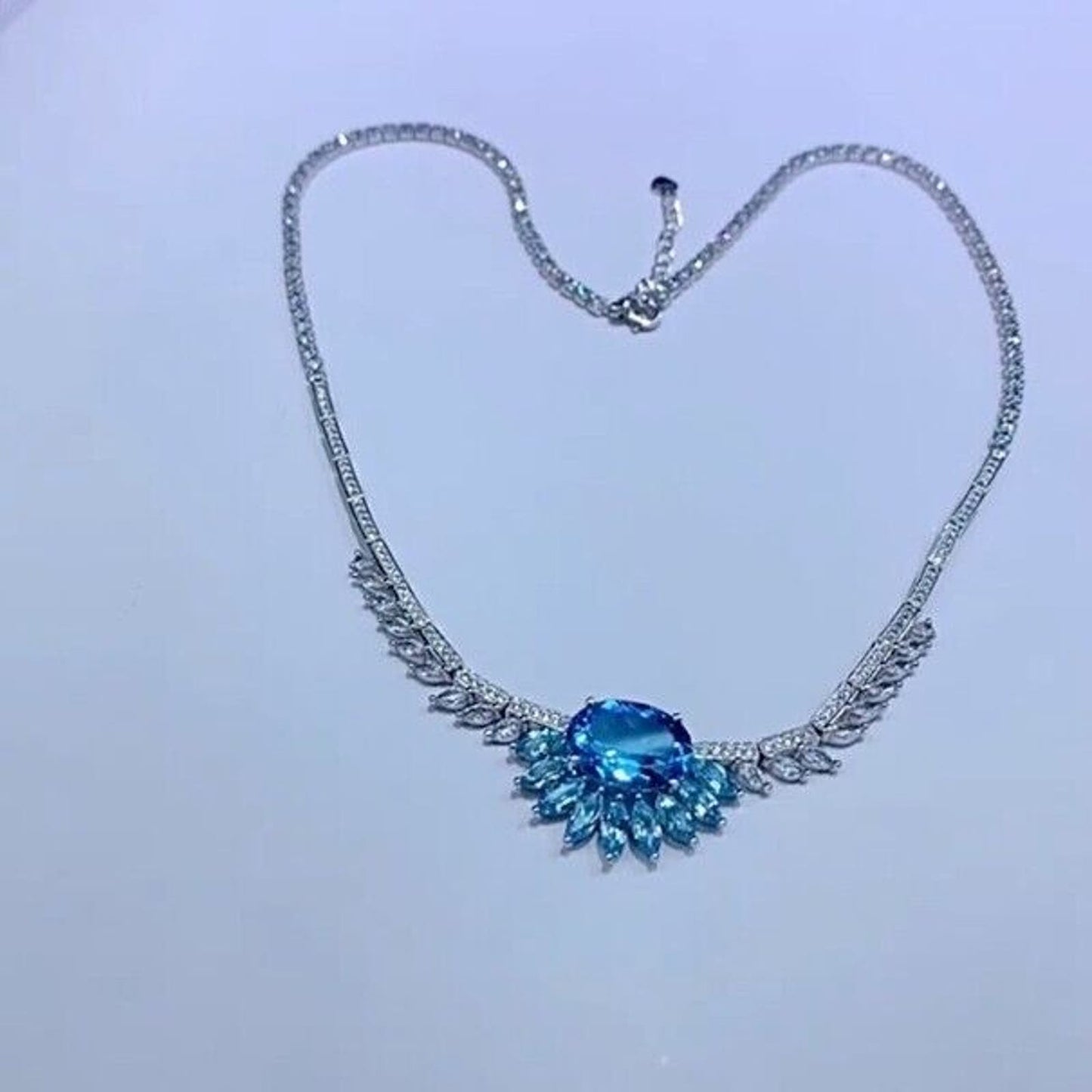 Swiss Blue Topaz Collar Statement Necklace 10x14mm