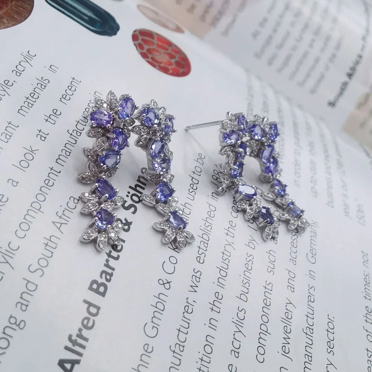 Purple Tanzanite Cluster Dangle Earrings 3x4mm