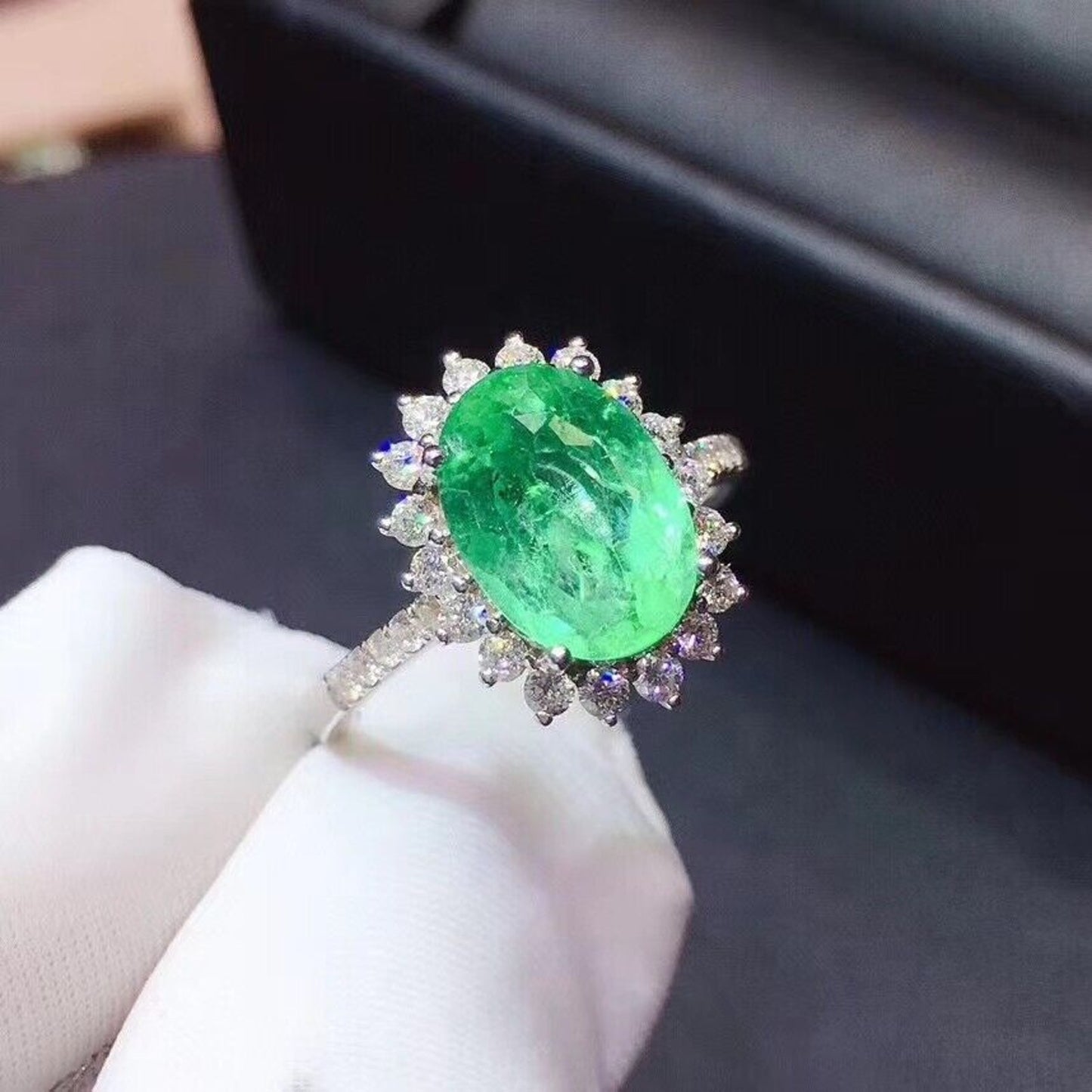 Colombian Emerald Cocktail Ring 5x7mm Sterling Silver