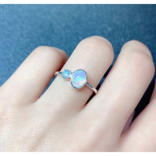 Australian Opal Bezel Setting Ring 5x7mm Sterling Silver