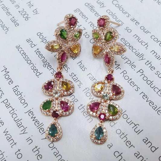 Tourmaline Rose Gold Statement Earrings 14x47mm