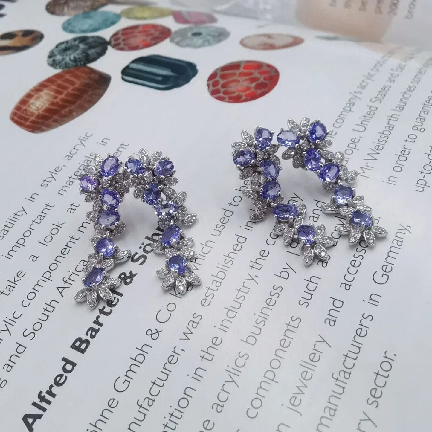 Purple Tanzanite Cluster Dangle Earrings 3x4mm