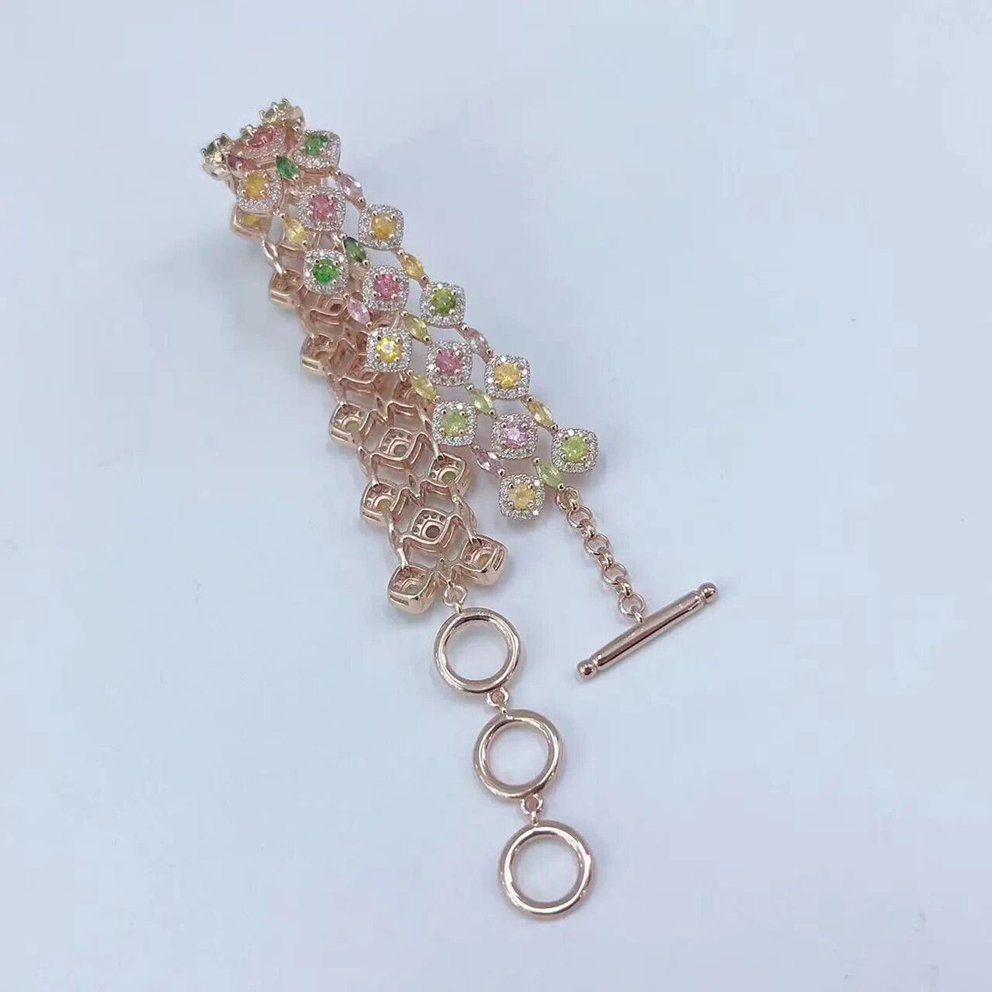 Multilayer Tourmaline Gemstone Bracelet Rose Gold