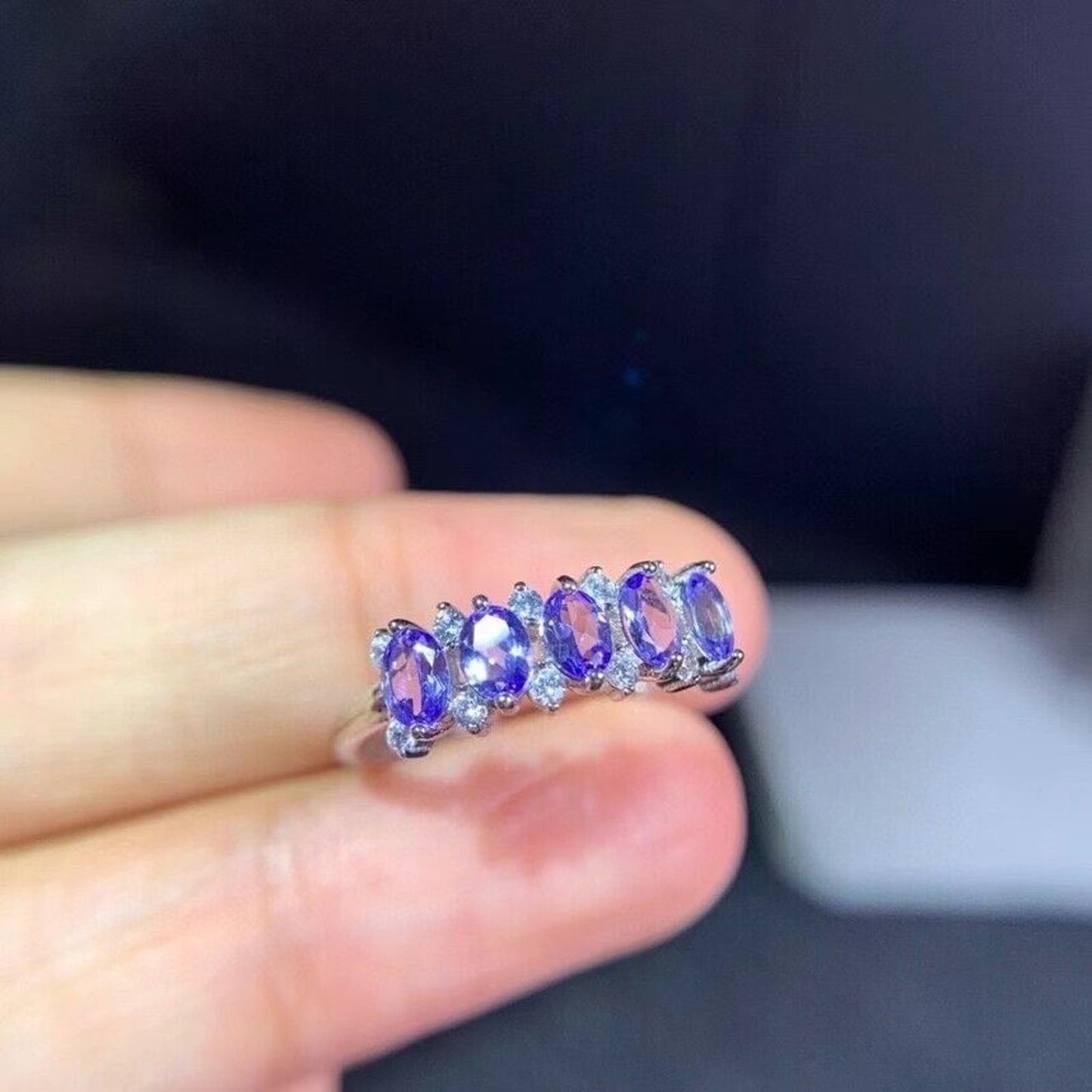 Purple Tanzanite Band Ring Platinum Plated 3x4mm