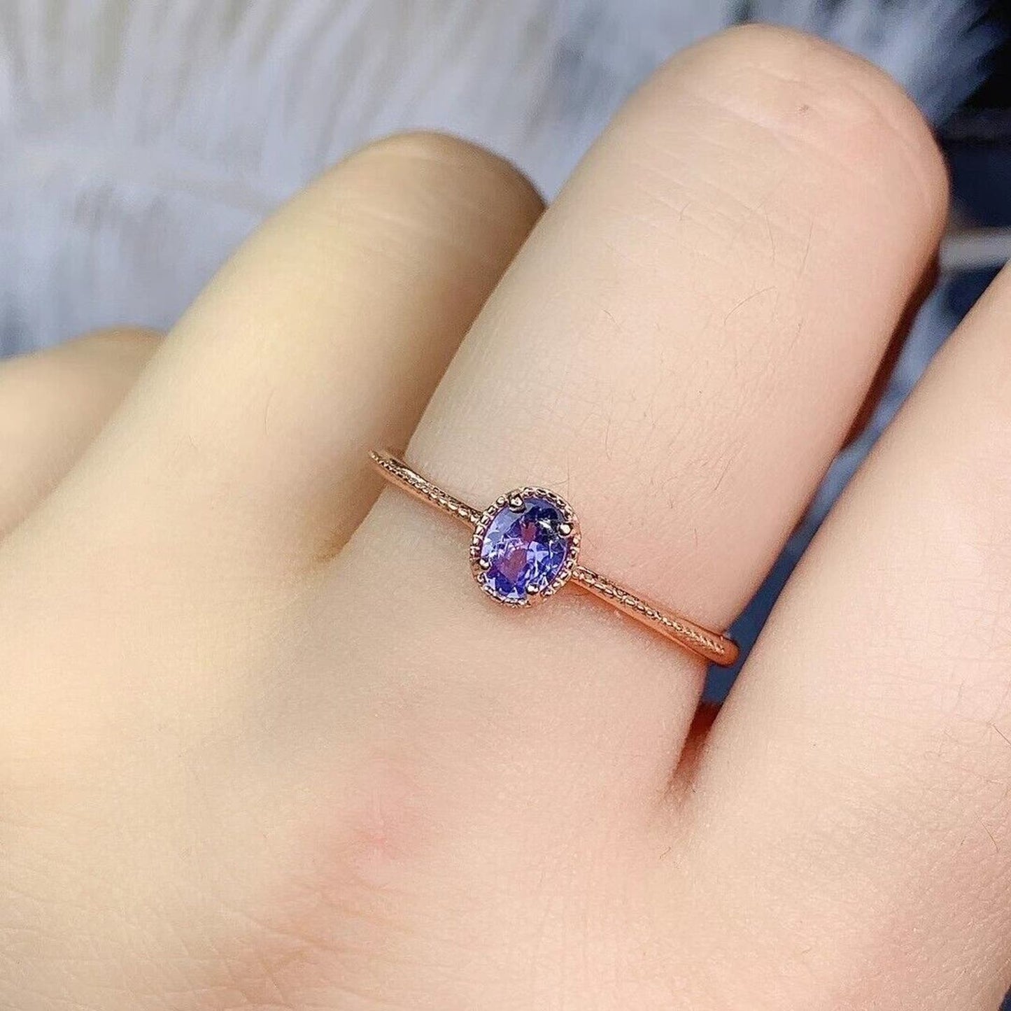 VVS Grade Purple Tanzanite Ring, Dainty Purple Tanzanite Sterling Silver Ring