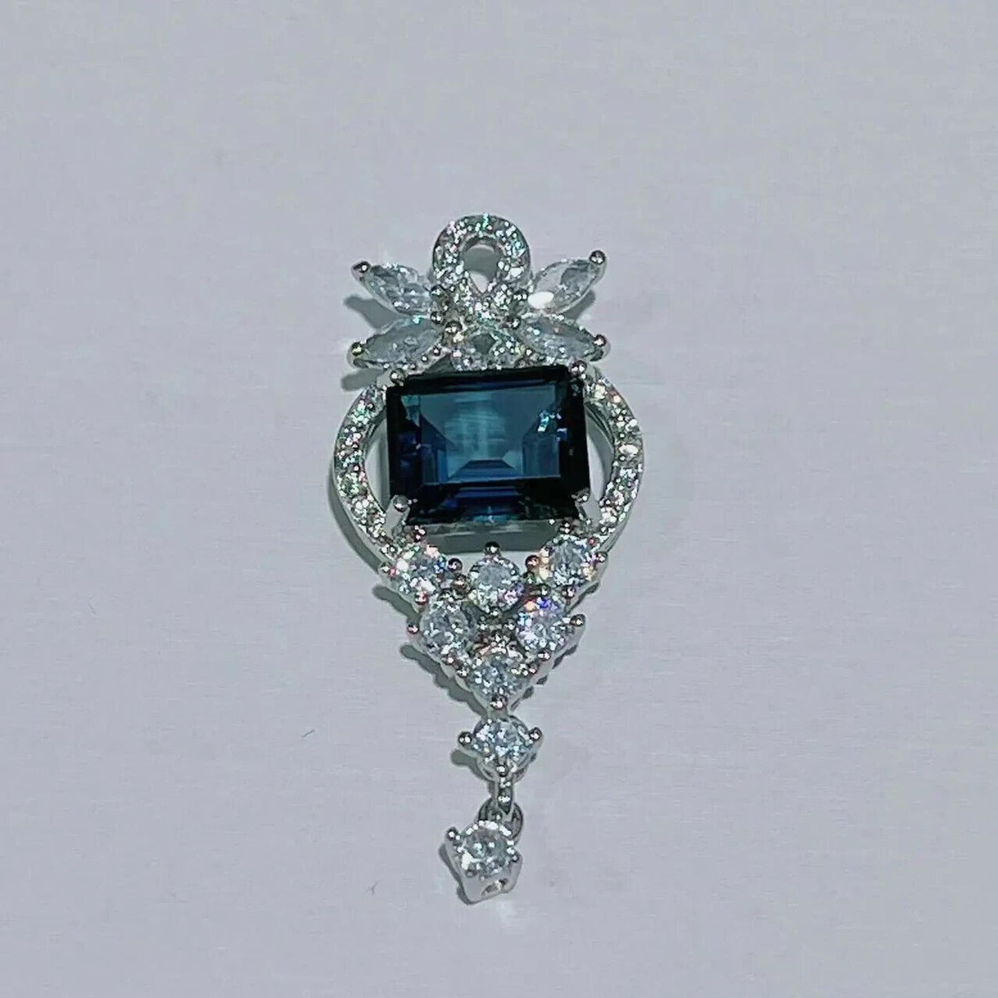 London Blue Topaz Emerald Cut Pendant Necklace 7x9mm