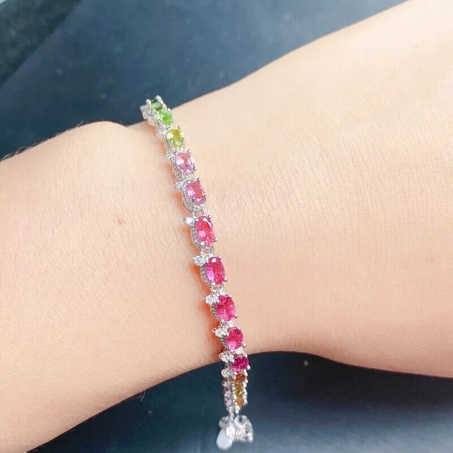 Gradient Multicolor Tourmaline Tennis Bracelet