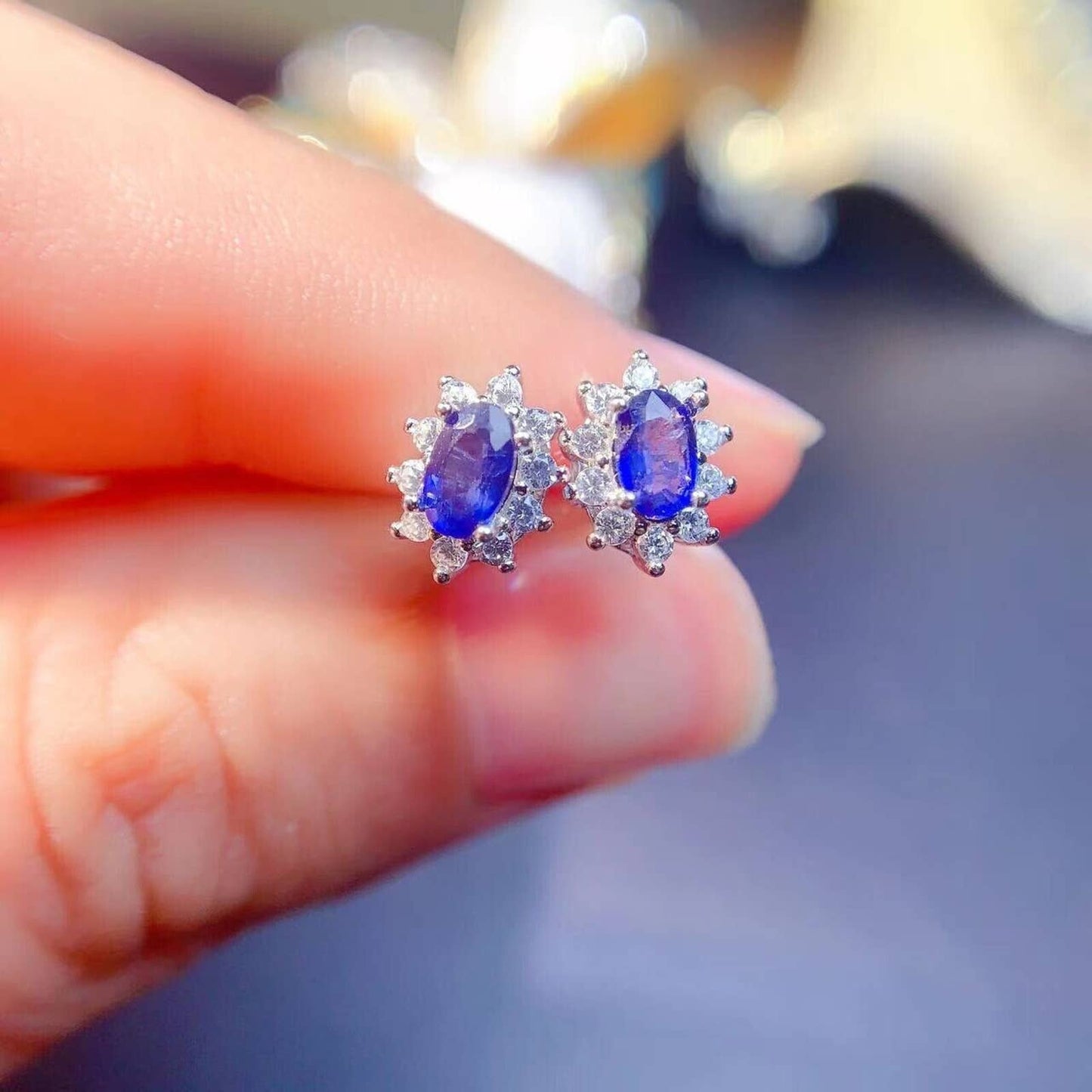 Bright Blue Sapphire Stud Earrings, Gemstone Jewelry, Sapphire Studs