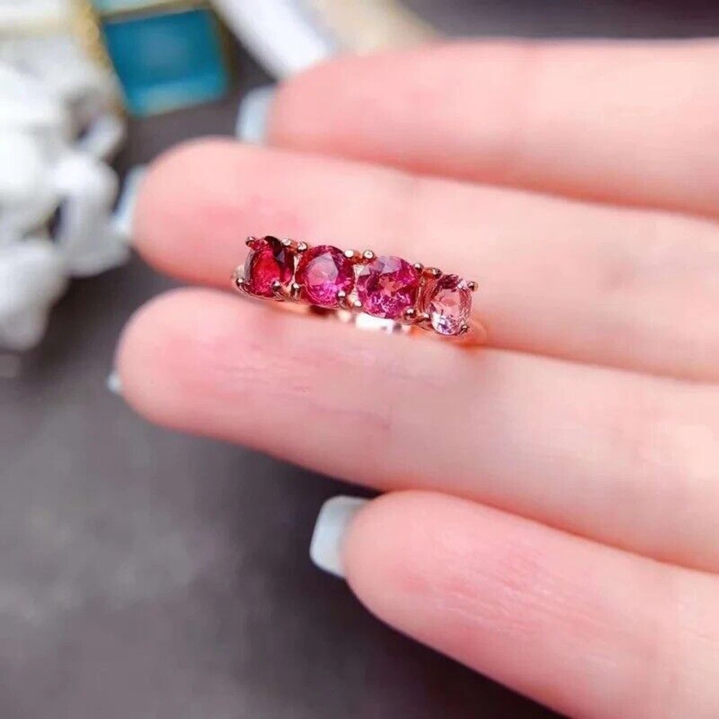 Gradient Pink Tourmaline Band Ring 4x4mm