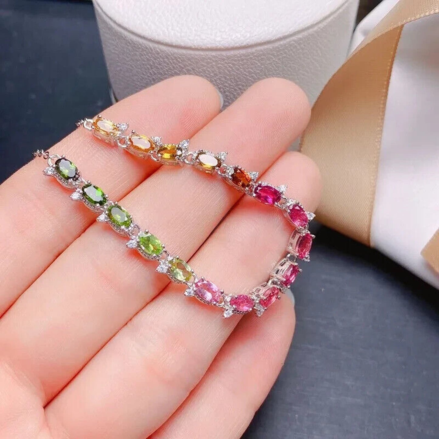 Gradient Multicolor Tourmaline Tennis Bracelet